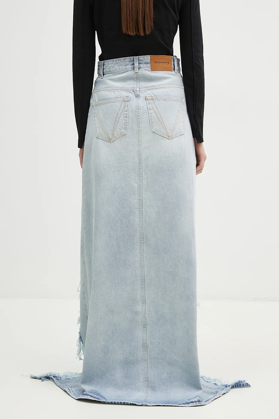 Одежда Джинсовая юбка VETEMENTS Destroyed Denim Maxi WA66SK510L голубой
