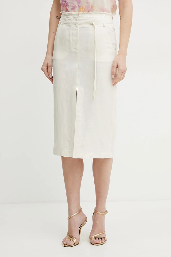 Φούστα από λινό μείγμα Patrizia Pepe casual μπεζ 2G1007.A052