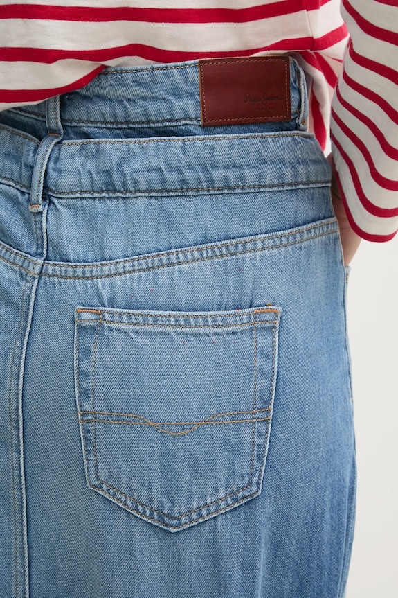 Rifľová sukňa Pepe Jeans MIDI SKIRT HW DOUBLE PL901207 modrá