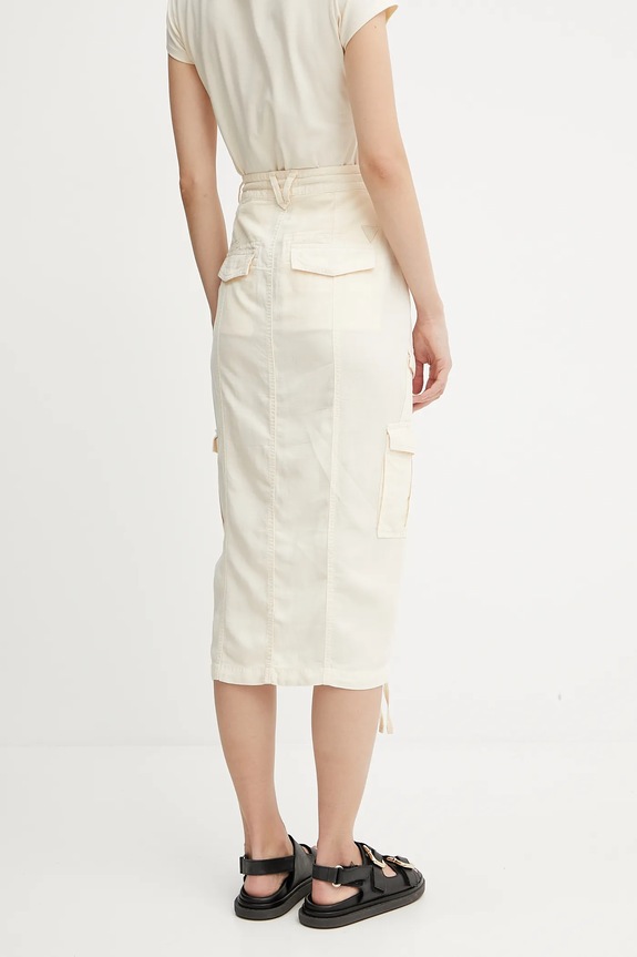 Ruházat Guess szoknya vászonkeverékből CASEY W5GD1H.WG8N0 bézs