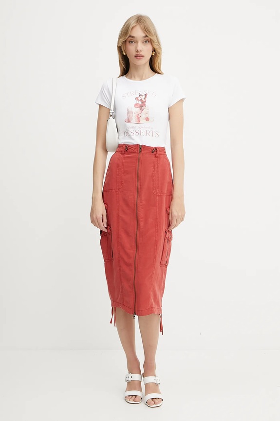 Guess spódnica z domieszką lnu CASEY W5GD1H.WG8N0 czerwony SS25
