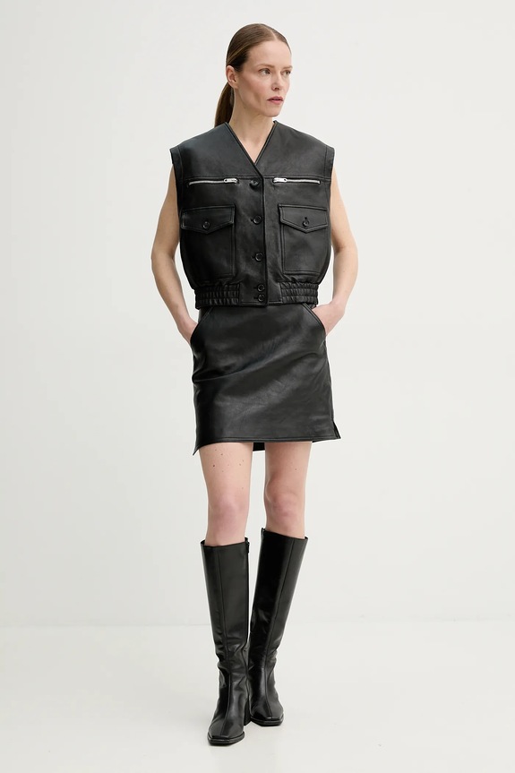 Kožna suknja Bally WLE05F crna SS25