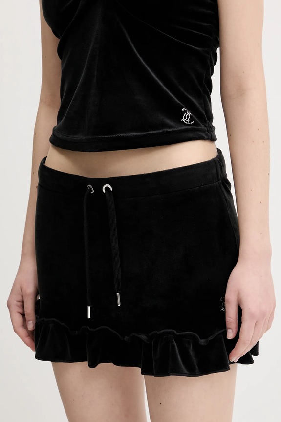 Zamatová sukňa Juicy Couture RUFFLE pletenina čierna JCWGS125328