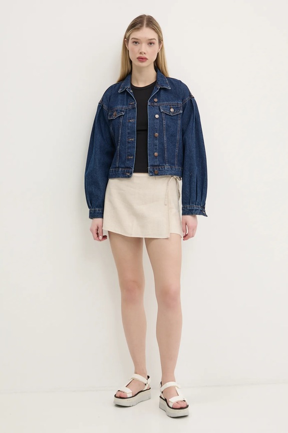 Λινή φούστα Hollister Co. KI343.5027.110 μπεζ SS25