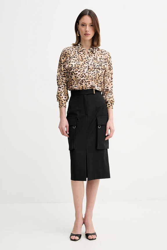 Suknja s primjesom vune Marciano by Guess IRINA 5GGD04.7294A crna SS25