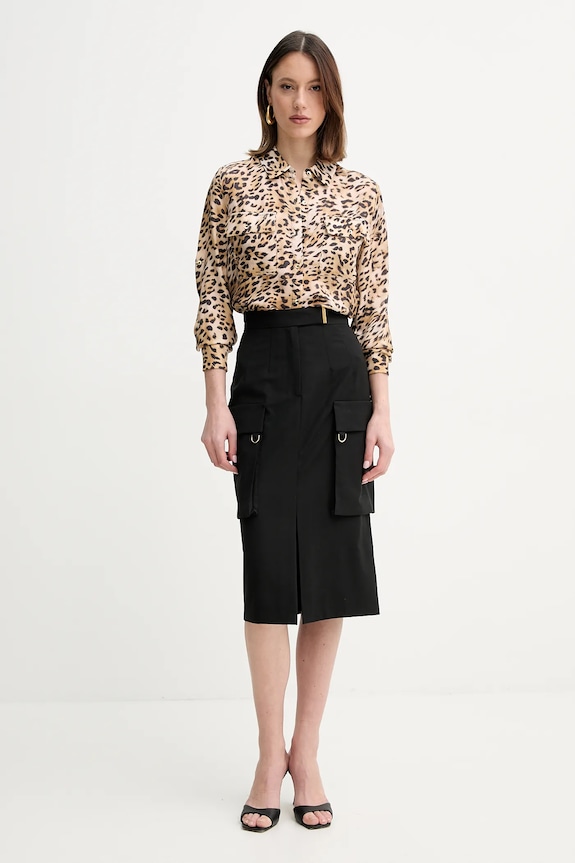 Suknja s primjesom vune Marciano by Guess IRINA 5GGD04.7294A crna SS25