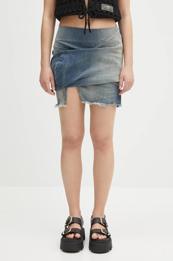 Rick Owens DRKSHDW denim skirt Draped Mini plain blue DS01E3343.SDWB