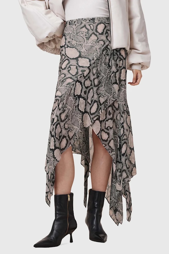 Μεταξωτή φούστα AllSaints CASSIE W013RC πολύχρωμο SS25