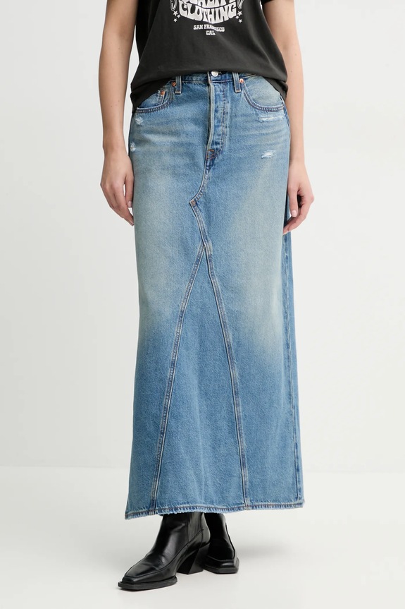 Levi's spódnica jeansowa ICONIC LONG SKIRT W/SLIT casual niebieski A8727
