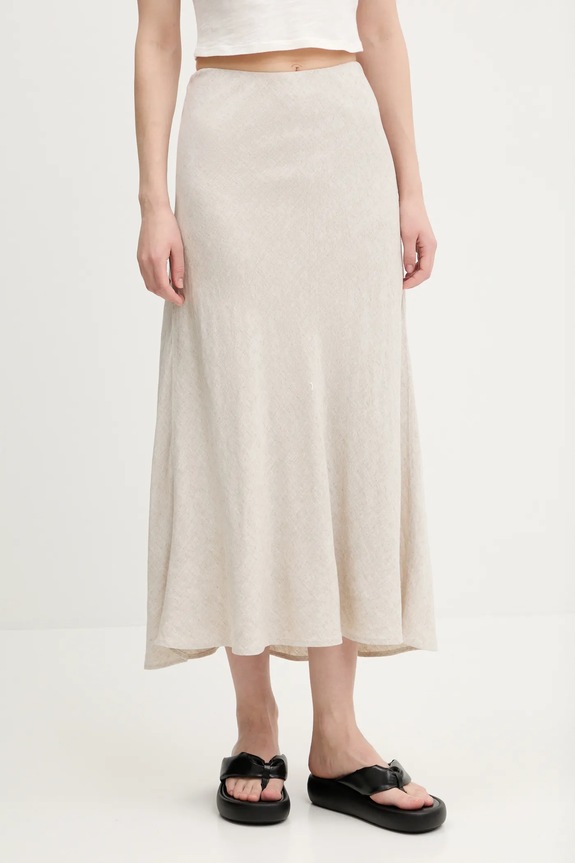Λινή φούστα Abercrombie & Fitch KI143.5058.182 μπεζ SS25