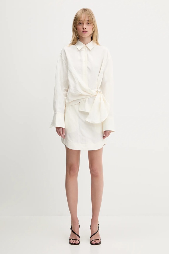 JW Anderson spódnica z domieszką lnu Curved Hem Mini SK0185.PG1690.002 beżowy