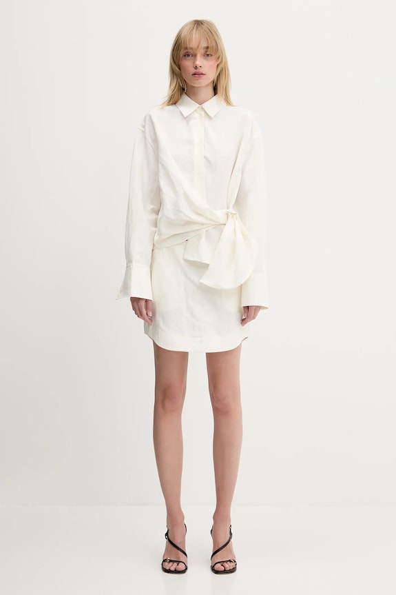 JW Anderson spódnica z domieszką lnu Curved Hem Mini SK0185.PG1690.002 beżowy