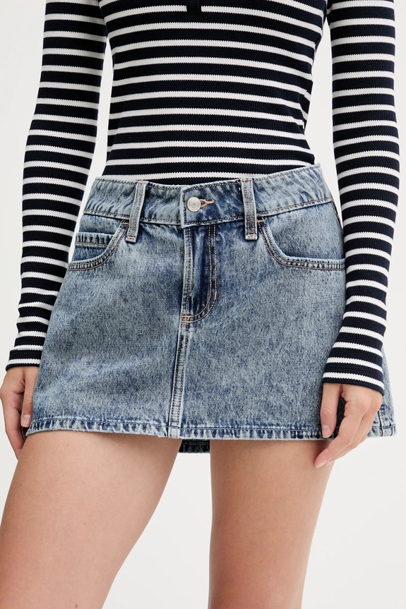 Rifľová sukňa Hollister Co. bavlna modrá KI343.5100.280