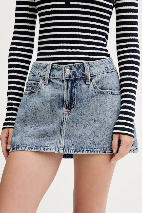 Rifľová sukňa Hollister Co. bavlna modrá KI343.5100.280