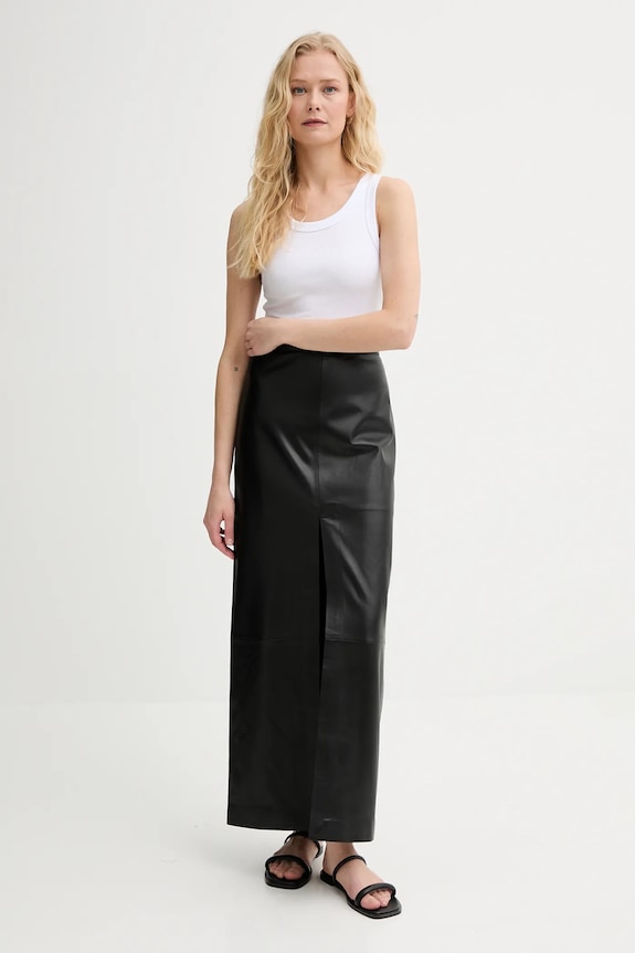 Kožená sukňa Filippa K 31409.FK čierna SS25