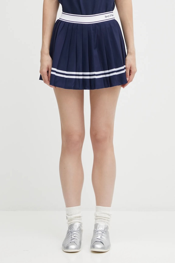 Sporty & Rich fustă Italic Logo Pleated casual bleumarin SK005621313BL107