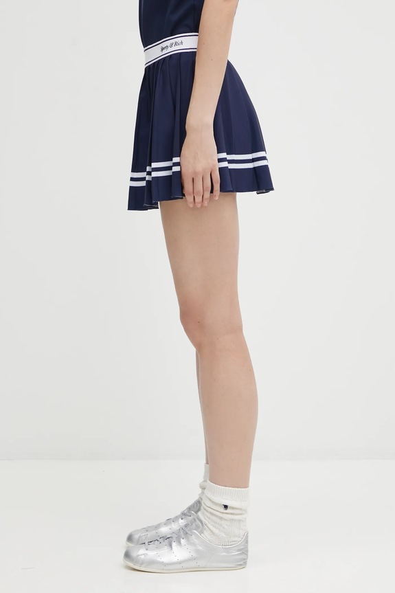 Sporty & Rich fustă Italic Logo Pleated SK005621313BL107 bleumarin AW25