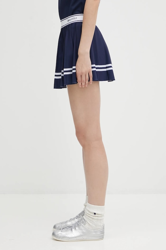 Sporty & Rich fustă Italic Logo Pleated SK005621313BL107 bleumarin AW25