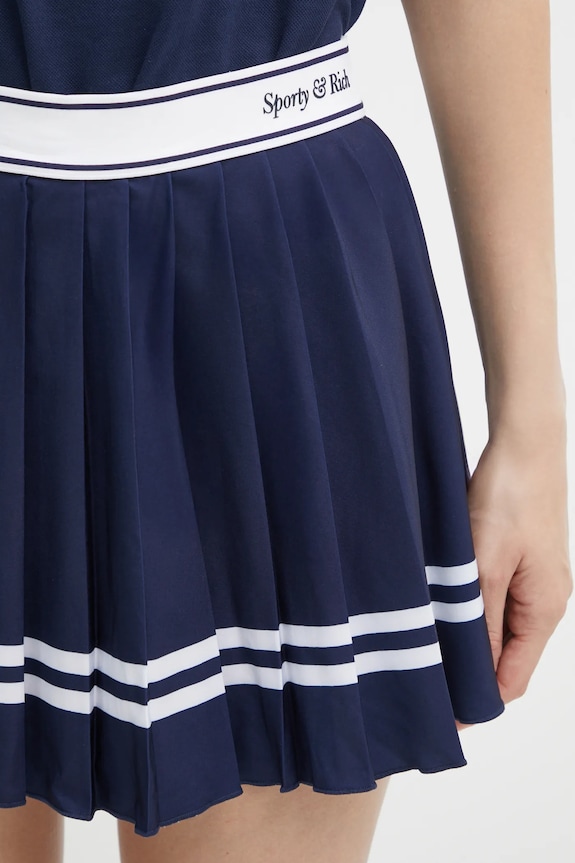Sporty & Rich fustă Italic Logo Pleated bleumarin SK005621313BL107
