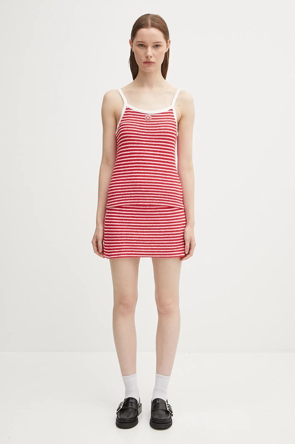 Sporty & Rich fustă Serif Logo Striped Terry Aline SK017602300ST67 rosu