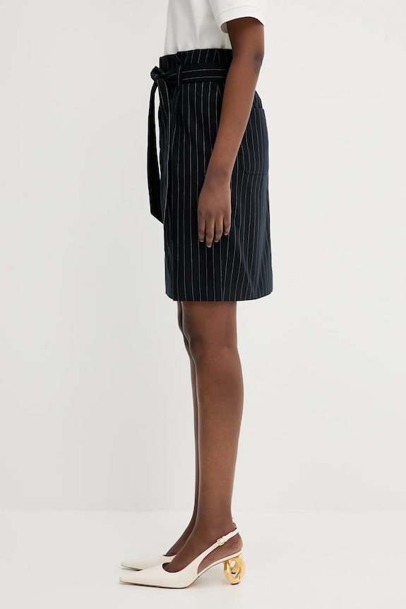Спідниця з домішкою вовни Maison Kitsuné Paperbag Pleated OW01521WT3007 чорний SS25