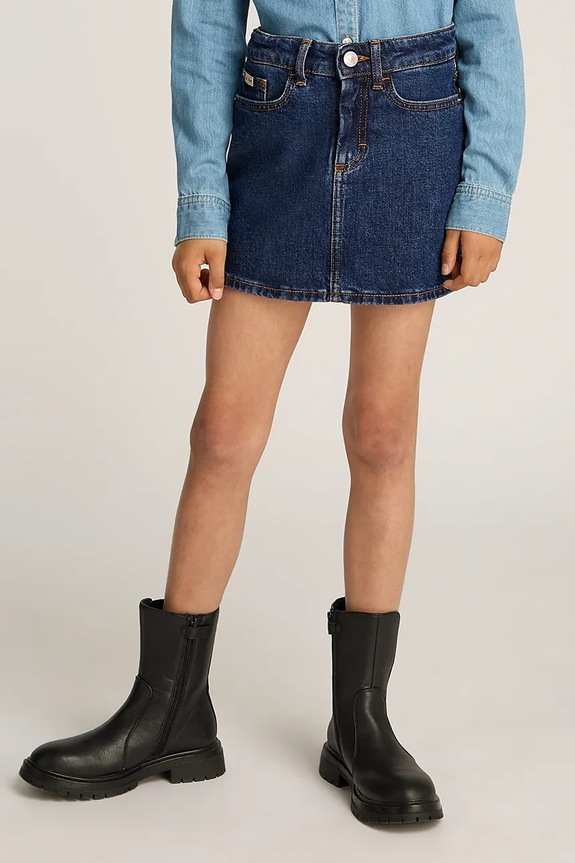 Παιδική τζιν φούστα Calvin Klein Jeans βαμβάκι σκούρο μπλε IG0IG02717.PPYA