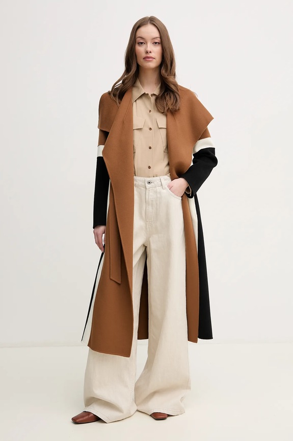 Džínsy s prímesou ľanu Pepe Jeans WIDE LEG JEANS UHW JAIMY PL204740TC9 béžová SS25