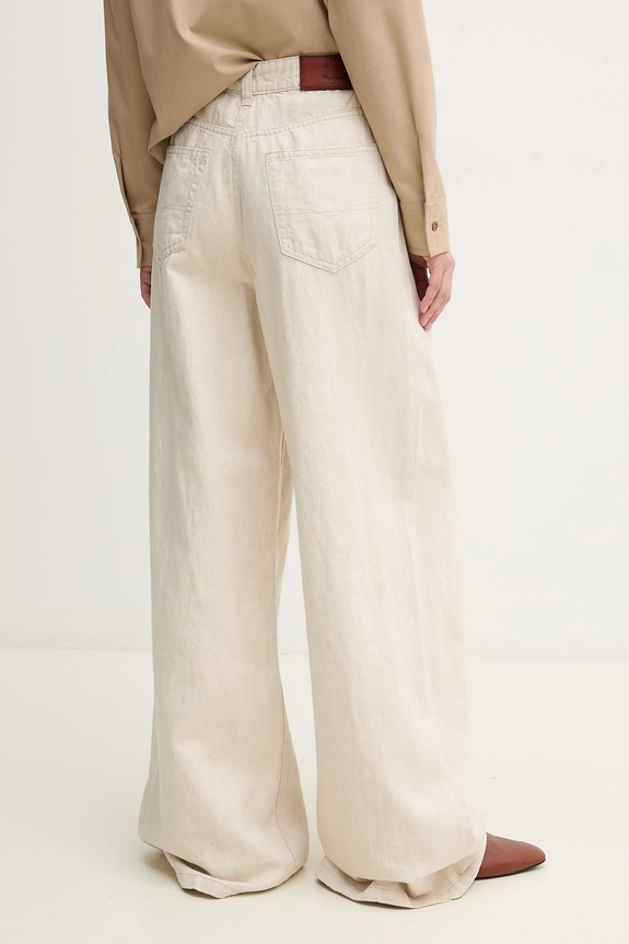 Oblečenie Džínsy s prímesou ľanu Pepe Jeans WIDE LEG JEANS UHW JAIMY PL204740TC9 béžová