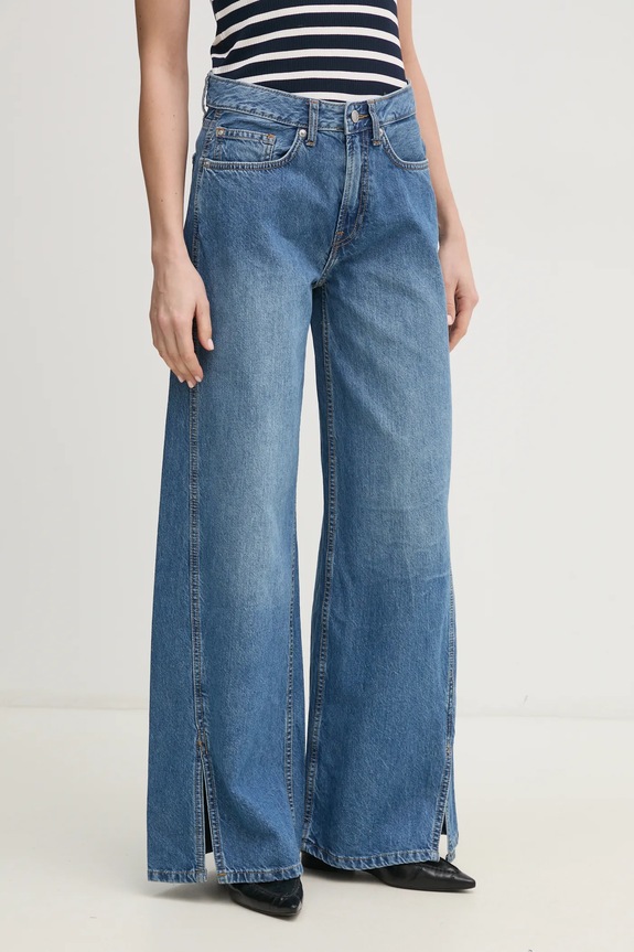 Kavbojke Pepe Jeans WIDE LEG JEANS MW SLIT Prijazno od planeta modra PL205001