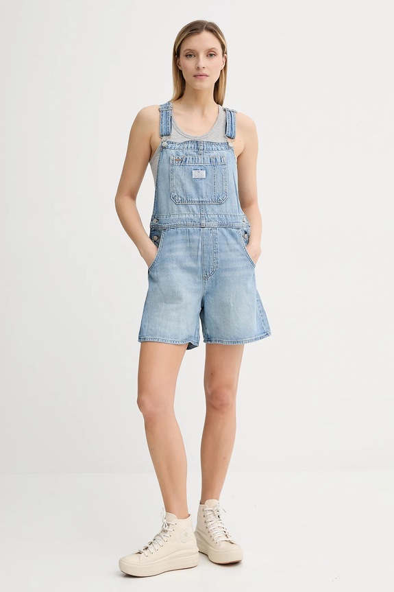 Levi's ogrodniczki jeansowe UTILITY SHORTALL 001UY niebieski AA00