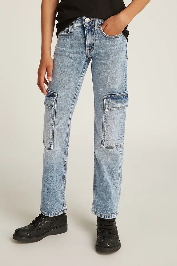 Detské rifle Calvin Klein Jeans MR STRAIGHT Planet friendly modrá IG0IG02705.PPYA