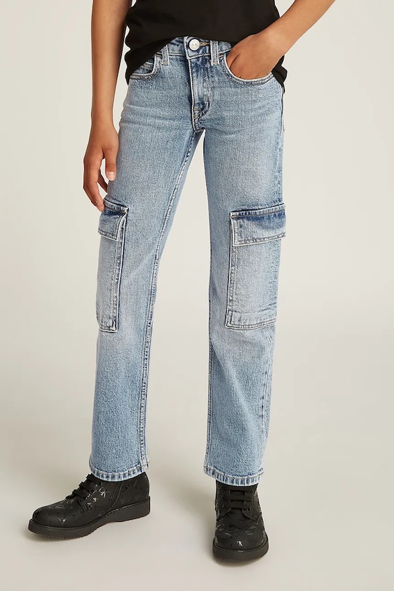 Detské rifle Calvin Klein Jeans MR STRAIGHT Planet friendly modrá IG0IG02705.PPYA