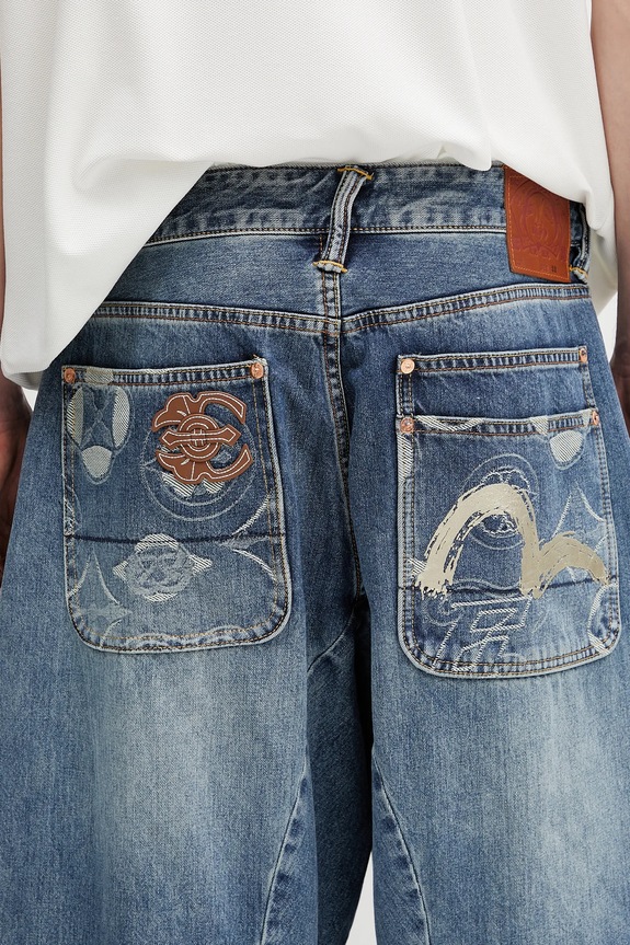 Evisu jeans Kamon Leather Applique albastru 2ESHTM5JE1010