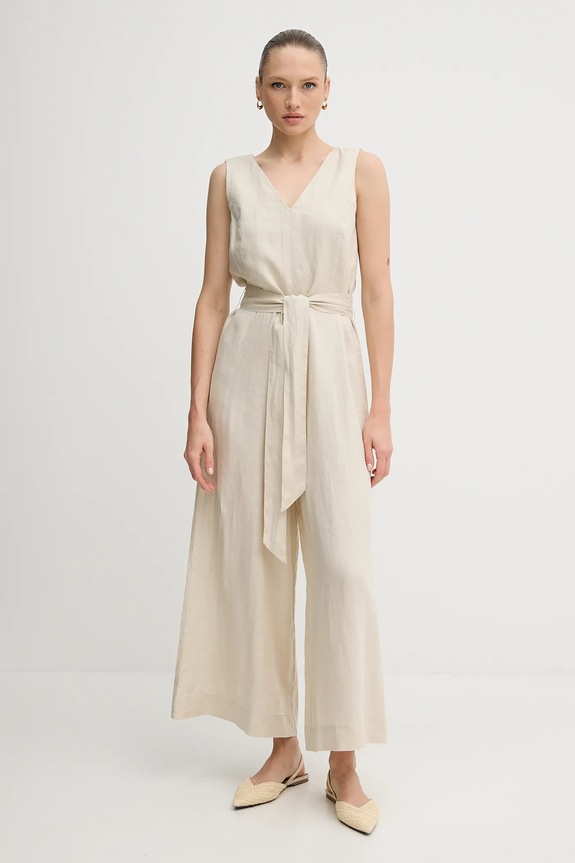 United Colors of Benetton tuta di lino tessuto beige 4AGHDT00E