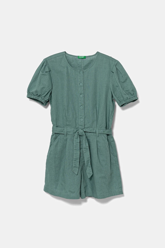 Dětský lněný overal United Colors of Benetton látka tyrkysová 43WBCT014.G.Seasonal
