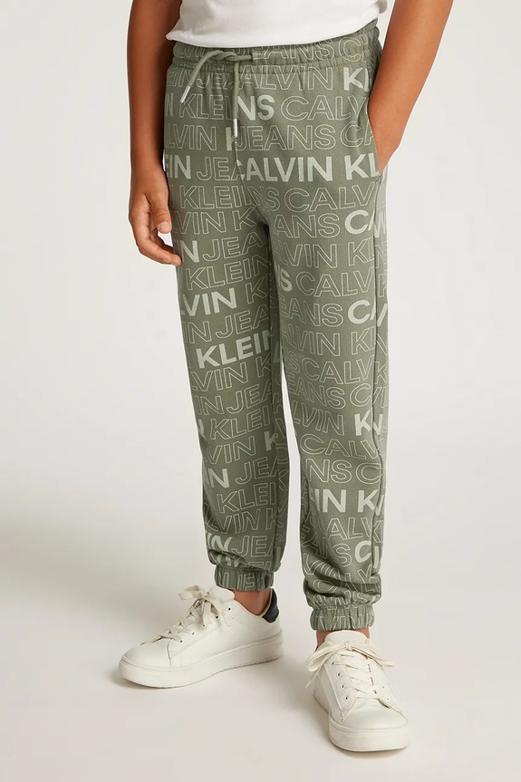 Dječji pamučni donji dio trenirke Calvin Klein Jeans Planet friendly zelena IB0IB02345.PPYA