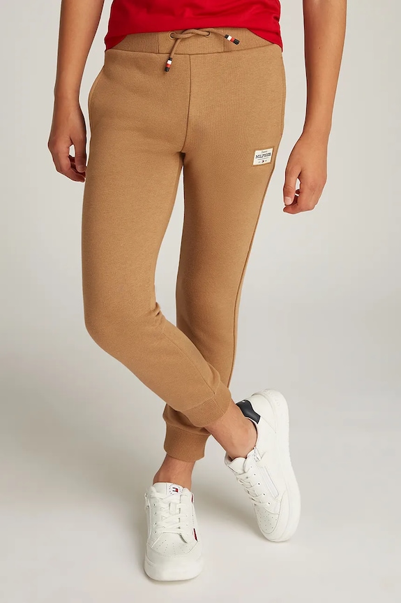 Detské tepláky Tommy Hilfiger pletenina hnedá KB0KB09308.128.176.PPYA