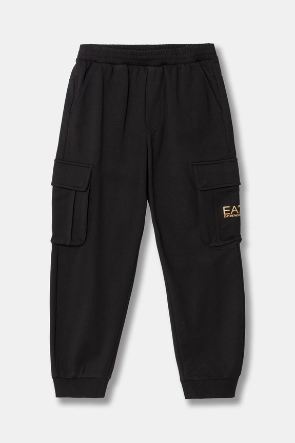 Detské bavlnené tepláky EA7 Emporio Armani pletenina čierna 7B000028.AF10380