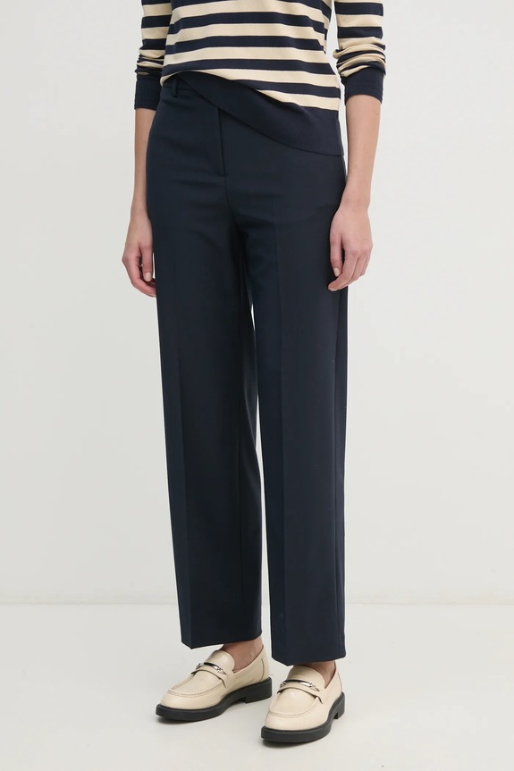 Hlače s primjesom vune Tommy Hilfiger bez uzorka mornarsko plava WW0WW44606