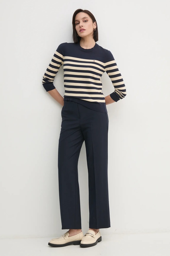 Hlače s primjesom vune Tommy Hilfiger WW0WW44606 mornarsko plava SS25