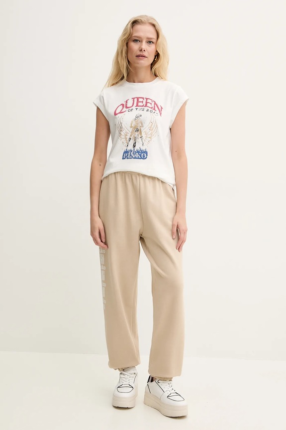 Βαμβακερό παντελόνι Pinko 104790.A2CV μπεζ SS25