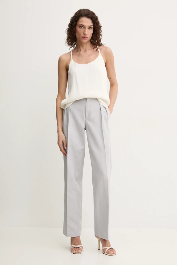 Kalhoty s příměsí lnu Twinset 251TP2763 šedá SS25