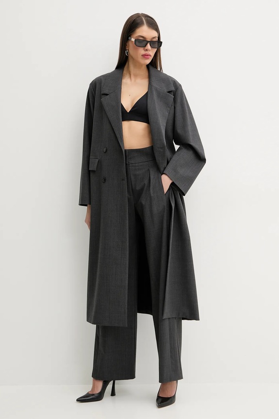 Hlače s primjesom vune IRO WP23CATANI siva SS25