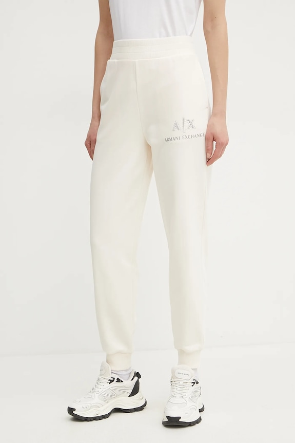 Bavlnené tepláky Armani Exchange nášivka béžová XW000162.AF11851
