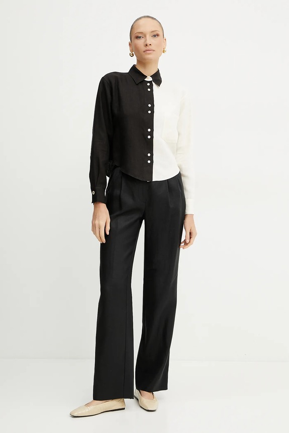 Luisa Spagnoli pantaloni din in 542054 negru SS25