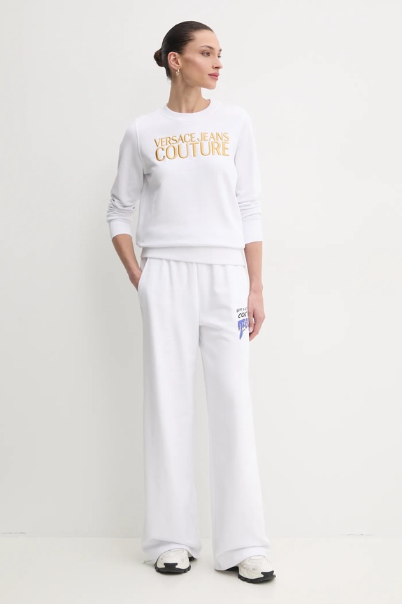 Βαμβακερό παντελόνι Versace Jeans Couture 78HAAC07.CF00C λευκό SS25