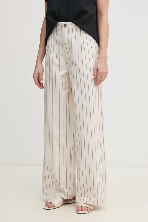 Λινό παντελόνι Pepe Jeans HERLY ψηλή μπεζ PL211806