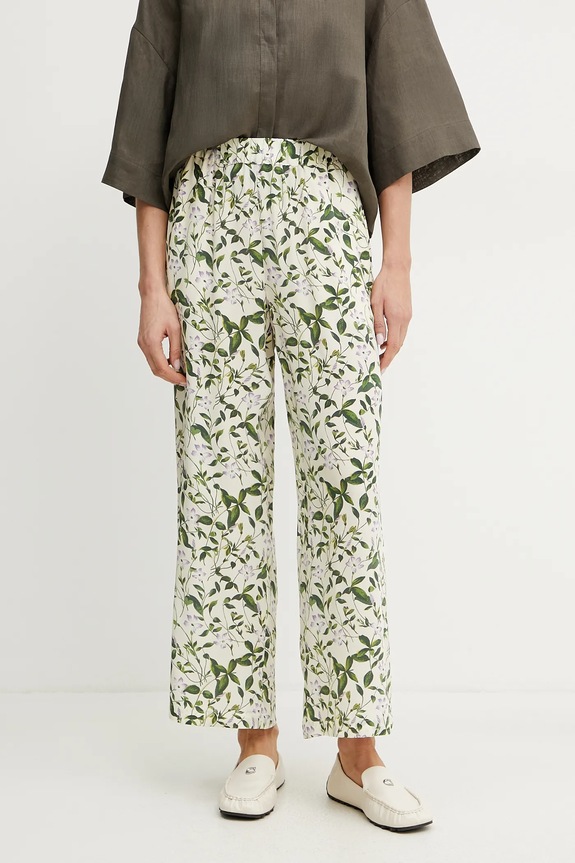 Hedvábné kalhoty Weekend Max Mara jemný vzor béžová 2515131082600