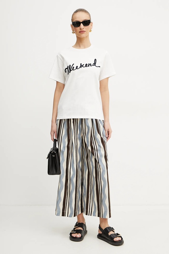 Weekend Max Mara spodnie bawełniane 2515131102600 beżowy SS25