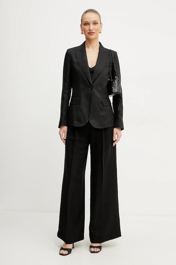 Hlače s dodatkom lana Weekend Max Mara 2515131132600 crna SS25